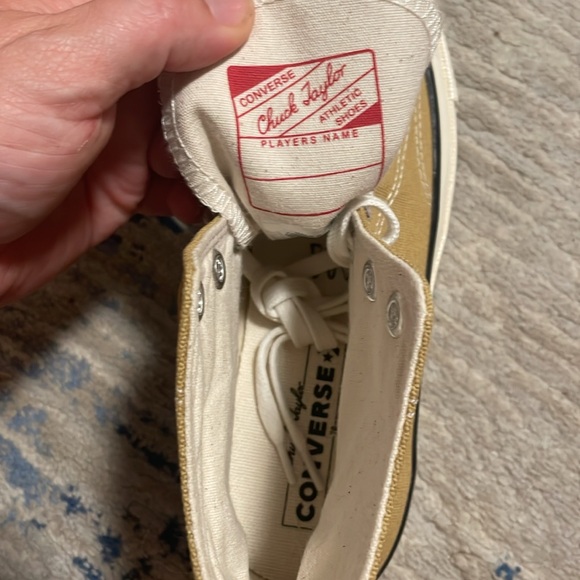 NWOT. Mustard color Converse high top shoes. Women’s size 7.5 men’s size 5.5. - Picture 4 of 7